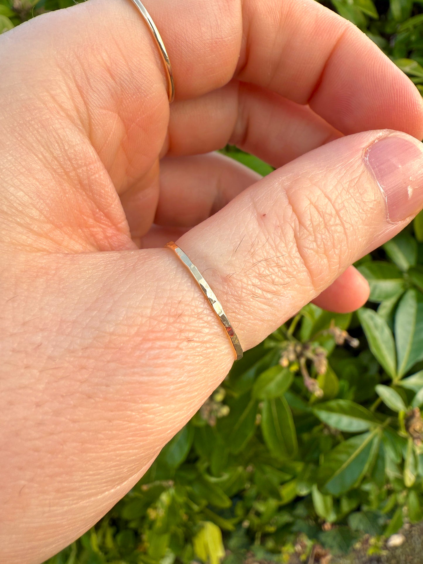 Solid Gold Hammered Textured Ring - 1mm Band - 9ct Gold