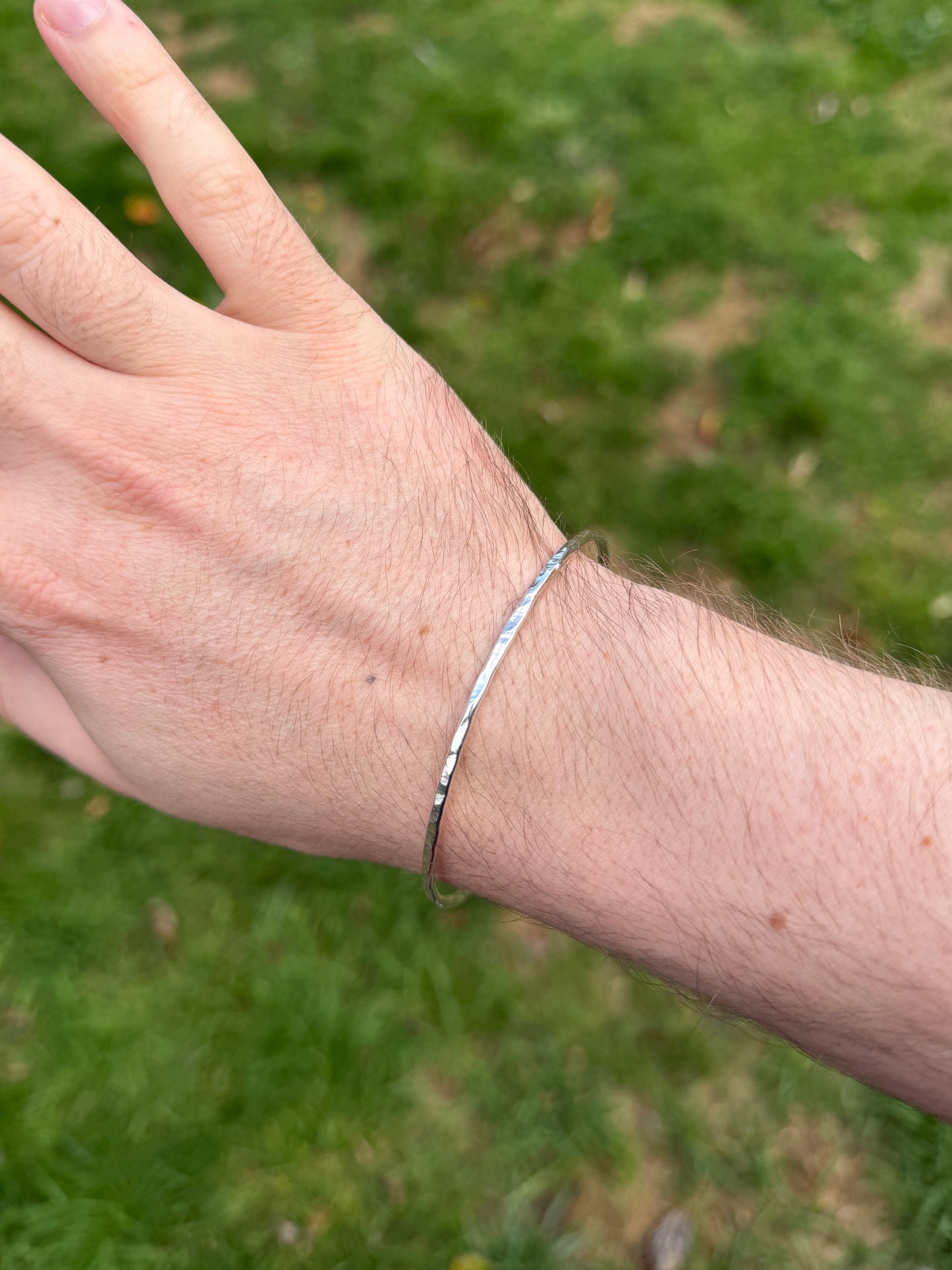 Hammered textured silver bangle