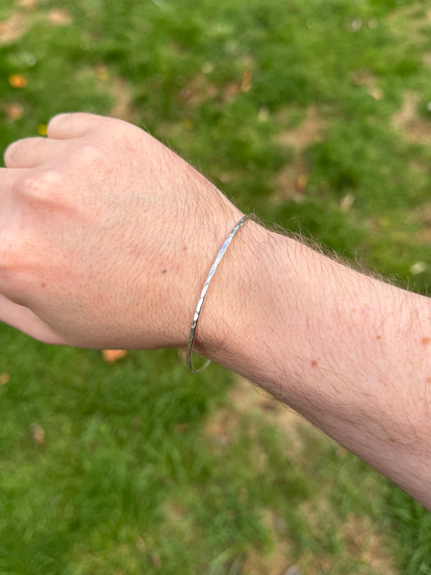 Hammered textured silver bangle
