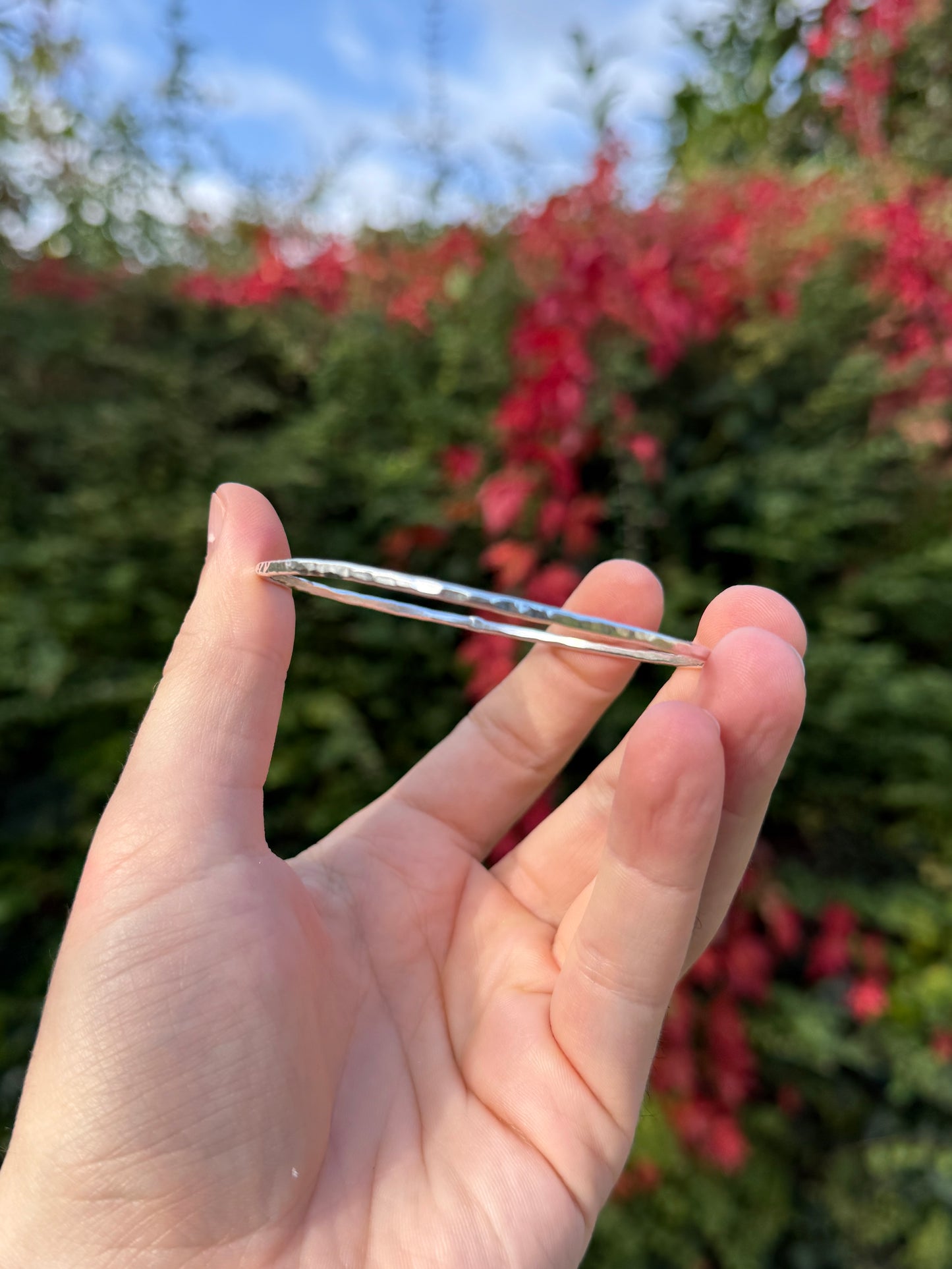 Hammered textured silver bangle