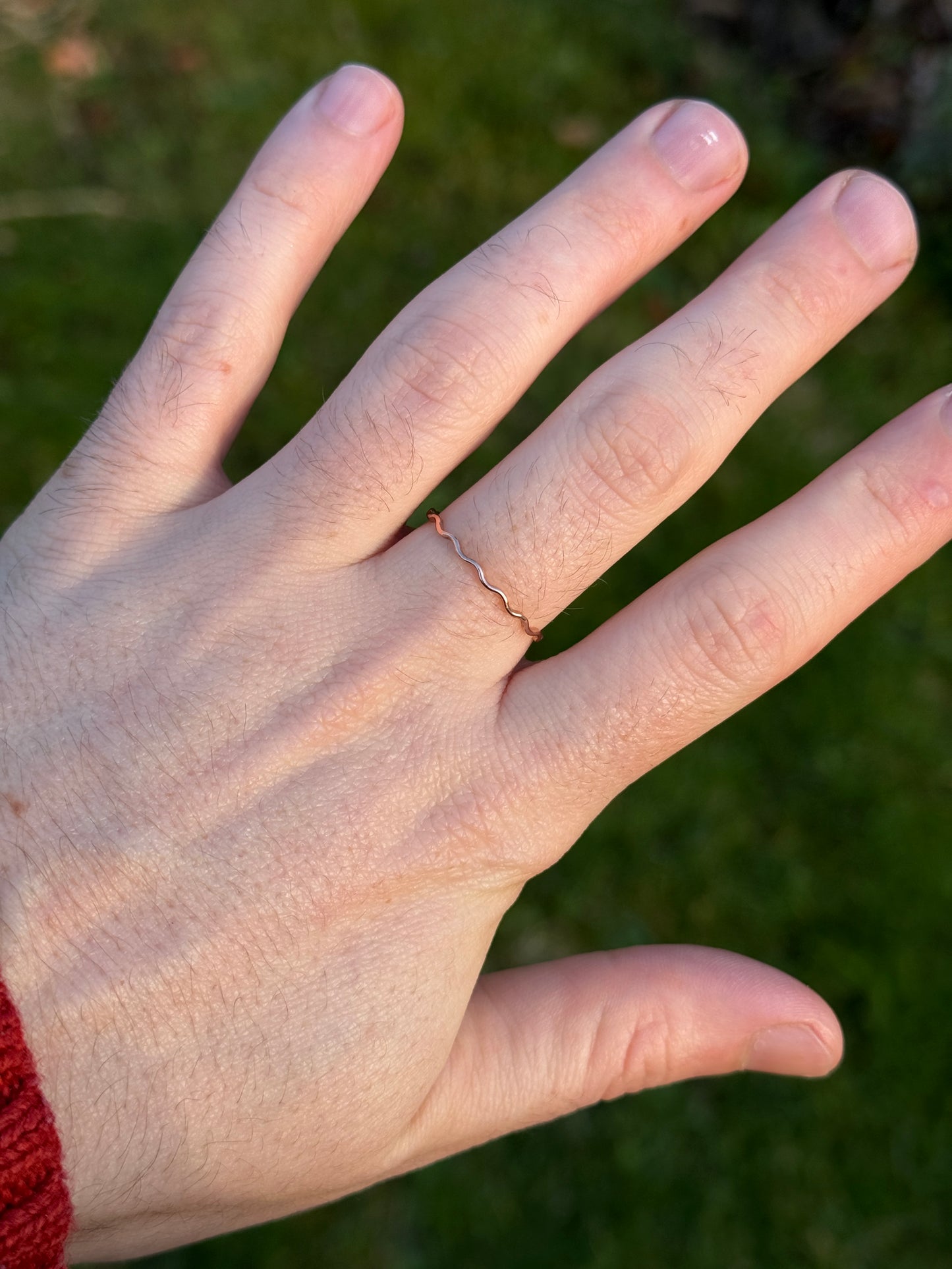 Rose Gold Ring - 1mm Wavy Band - 9ct Rose Gold