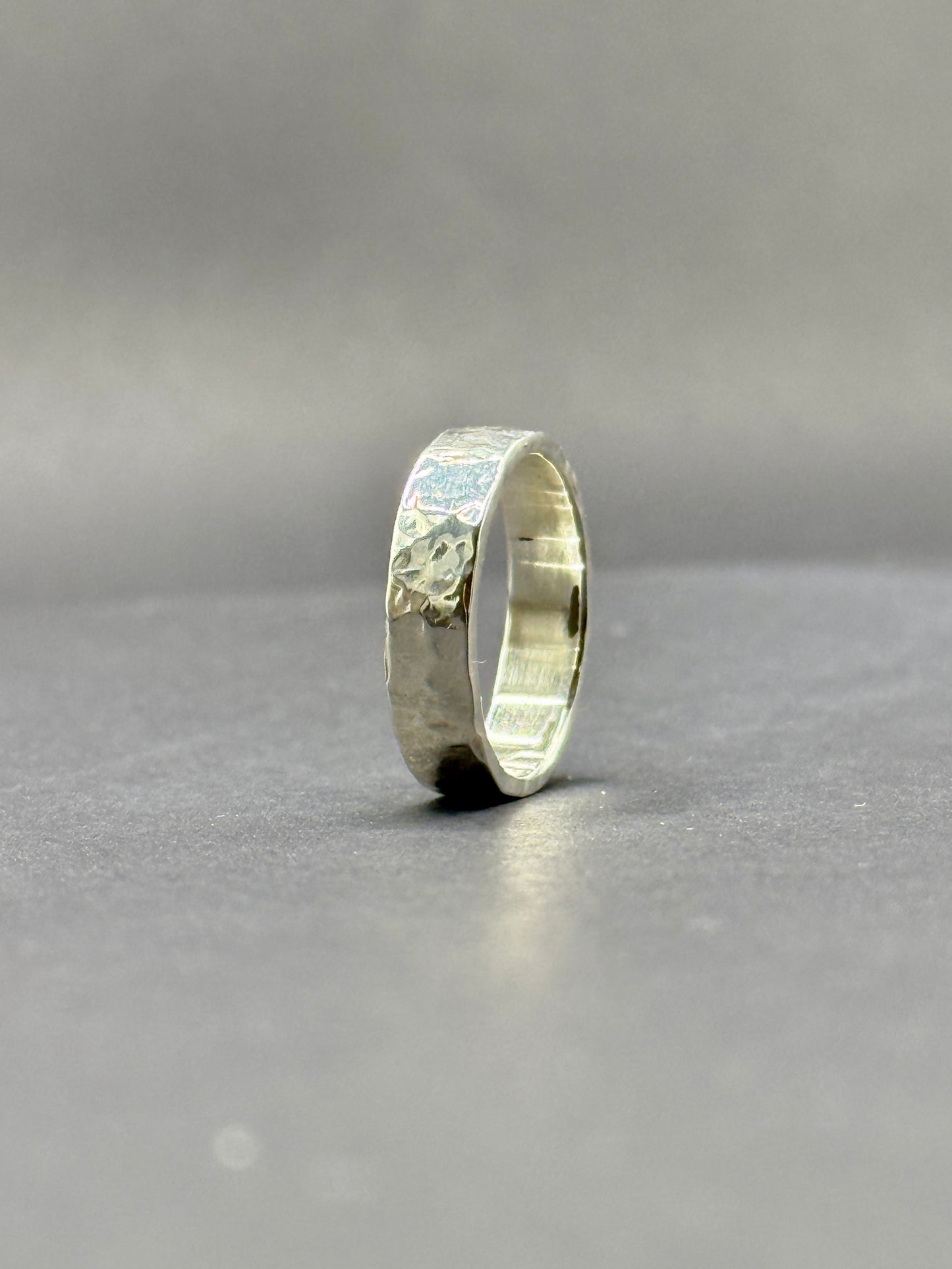 Hammered Sterling silver wide band ring