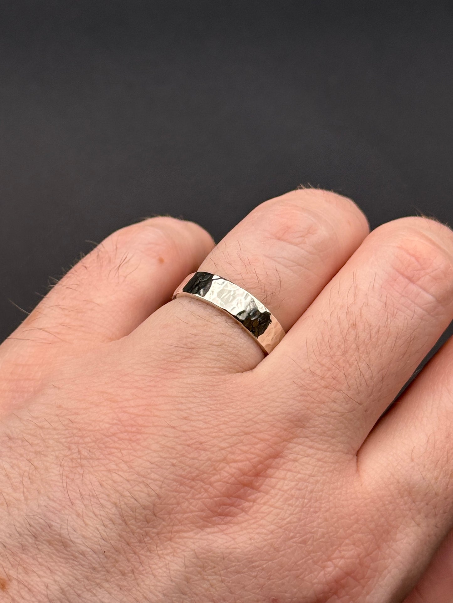 Hammered Sterling silver wide band ring