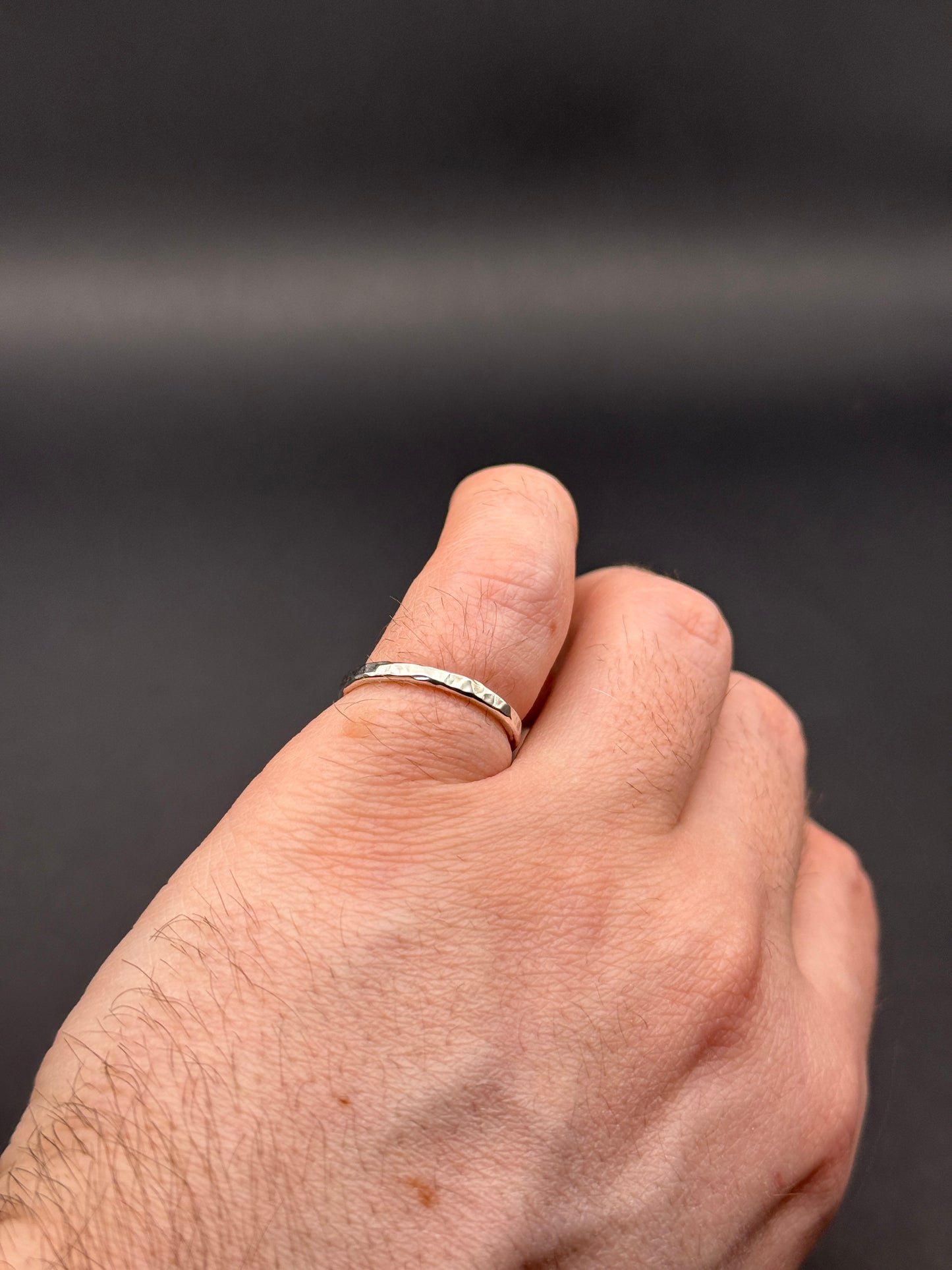 Hammered Sterling silver slim band ring