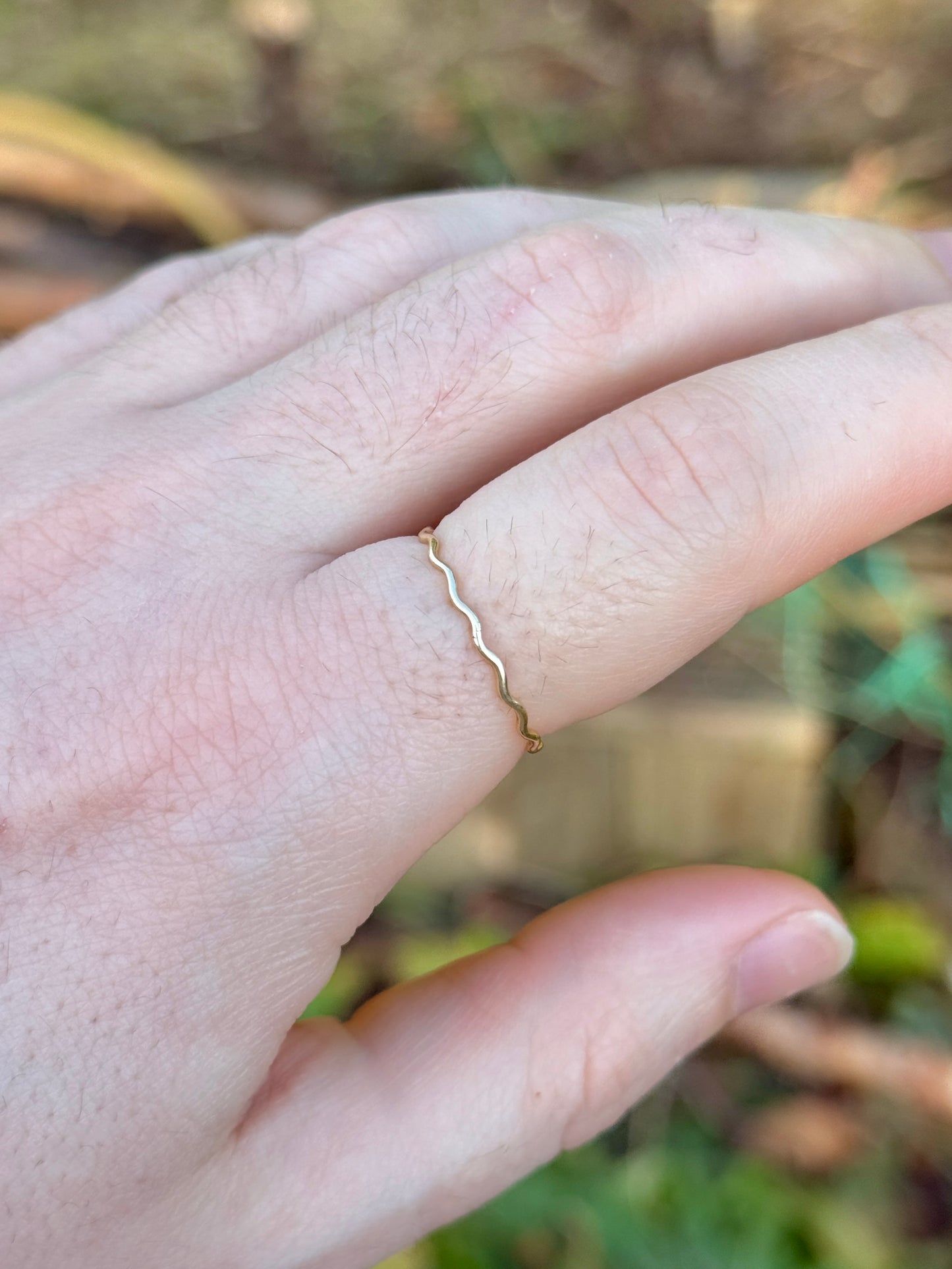 Solid Gold Ring - 1mm Wavy Band - 9ct Gold