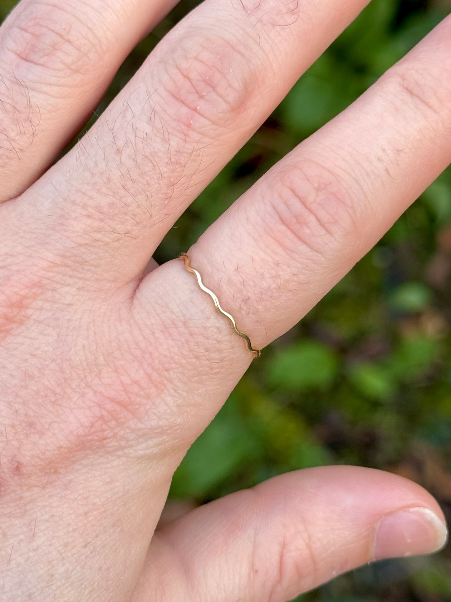 Solid Gold Ring - 1mm Wavy Band - 9ct Gold