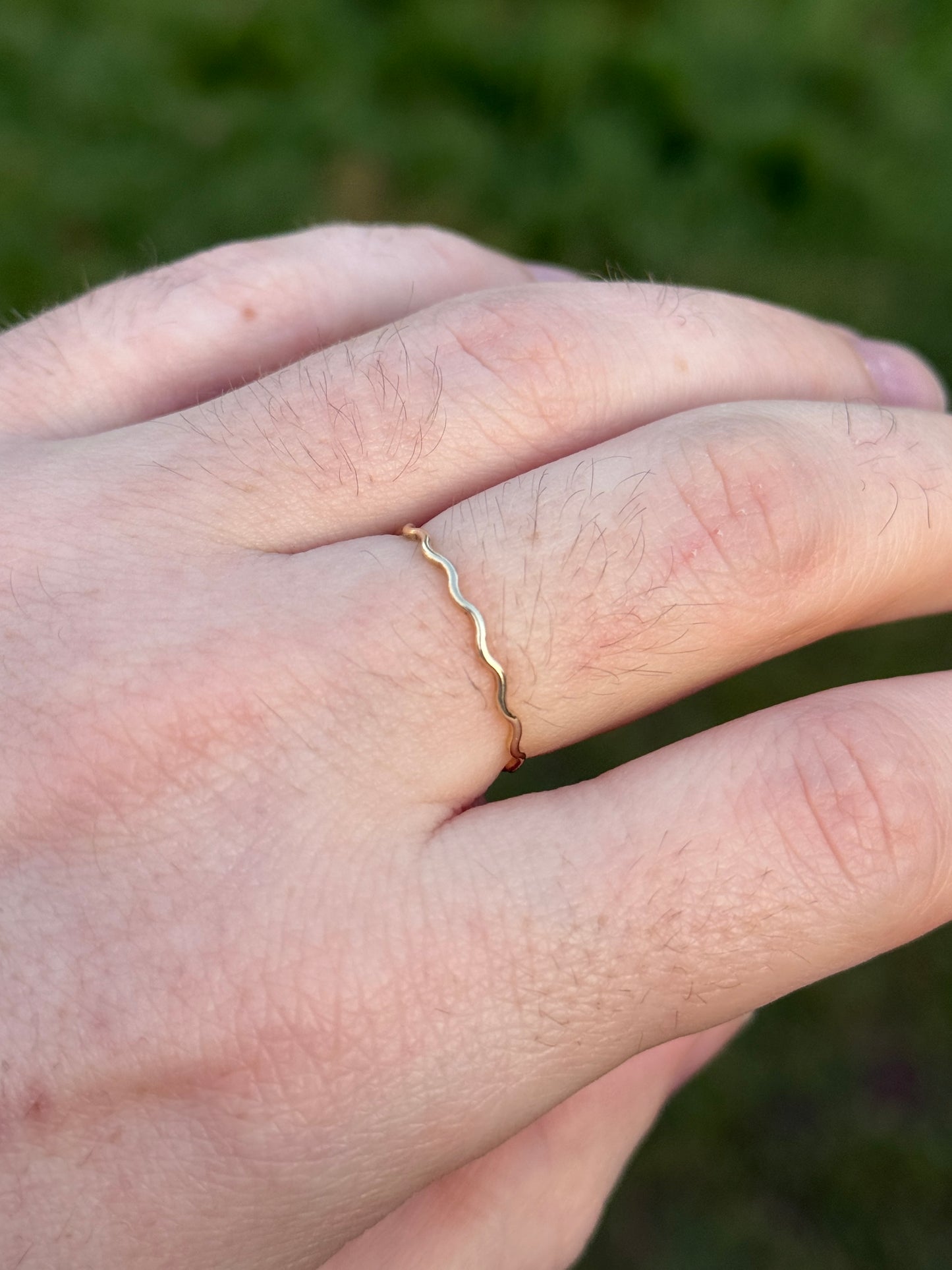 Solid Gold Ring - 1mm Wavy Band - 9ct Gold