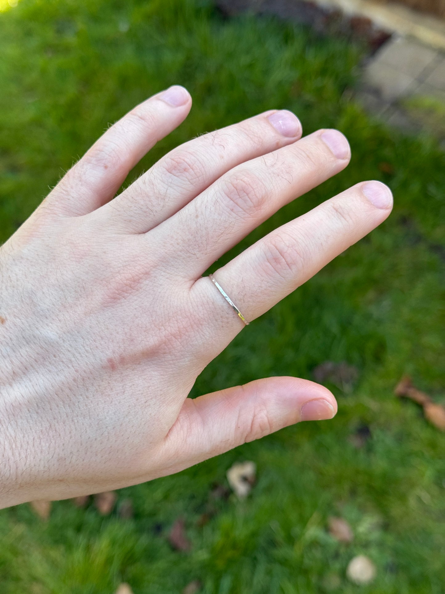 White Gold Ring Hammered Texture- 1.2mm Band - Solid 9ct White Gold