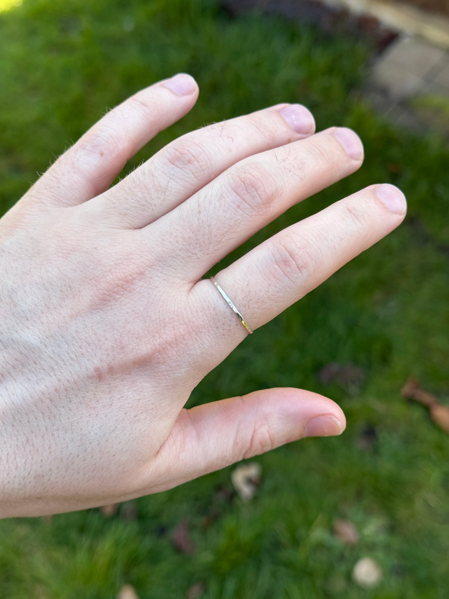 White Gold Ring Hammered Texture- 1.2mm Band - Solid 9ct White Gold