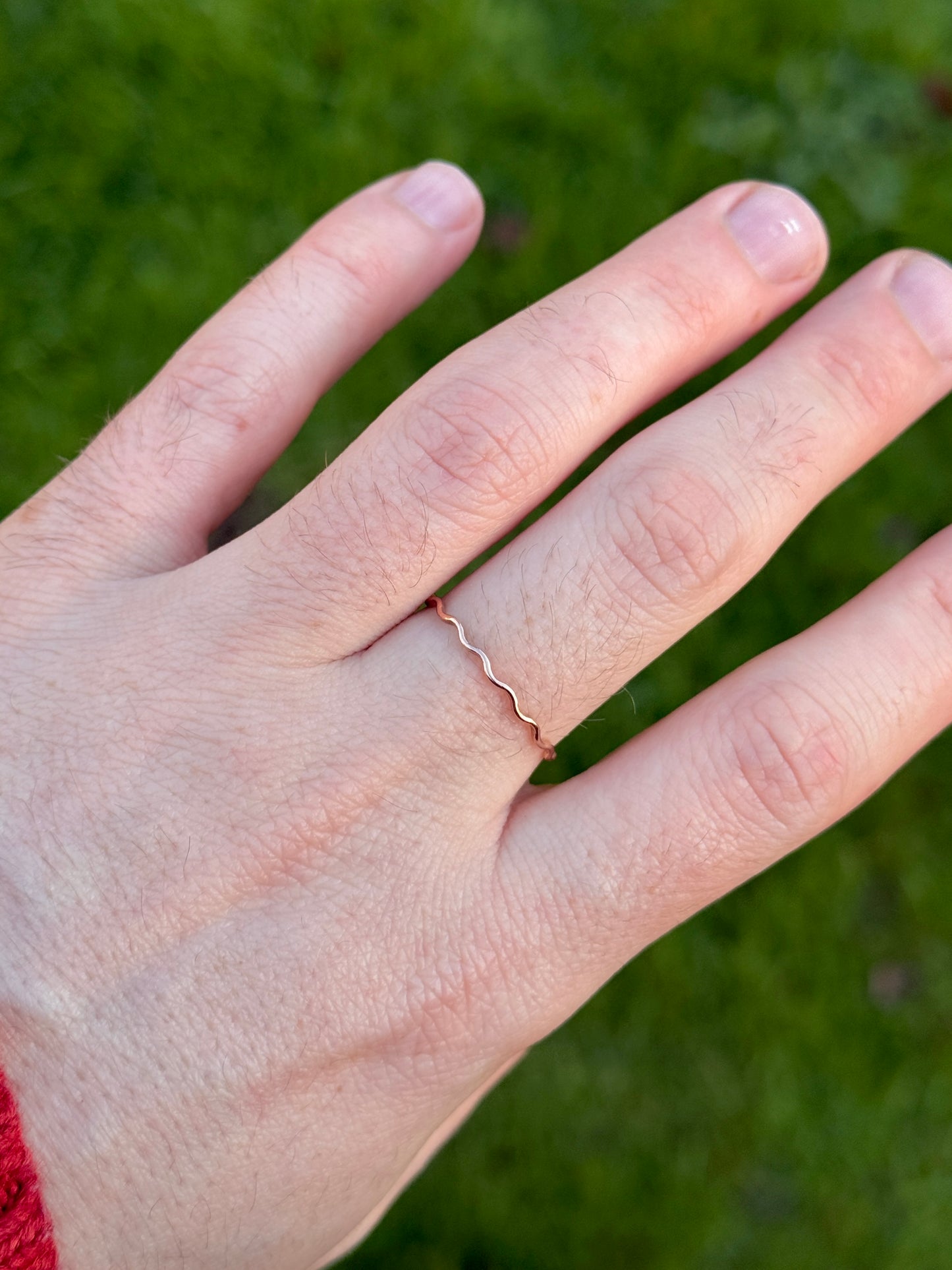 Rose Gold Ring - 1mm Wavy Band - 9ct Rose Gold