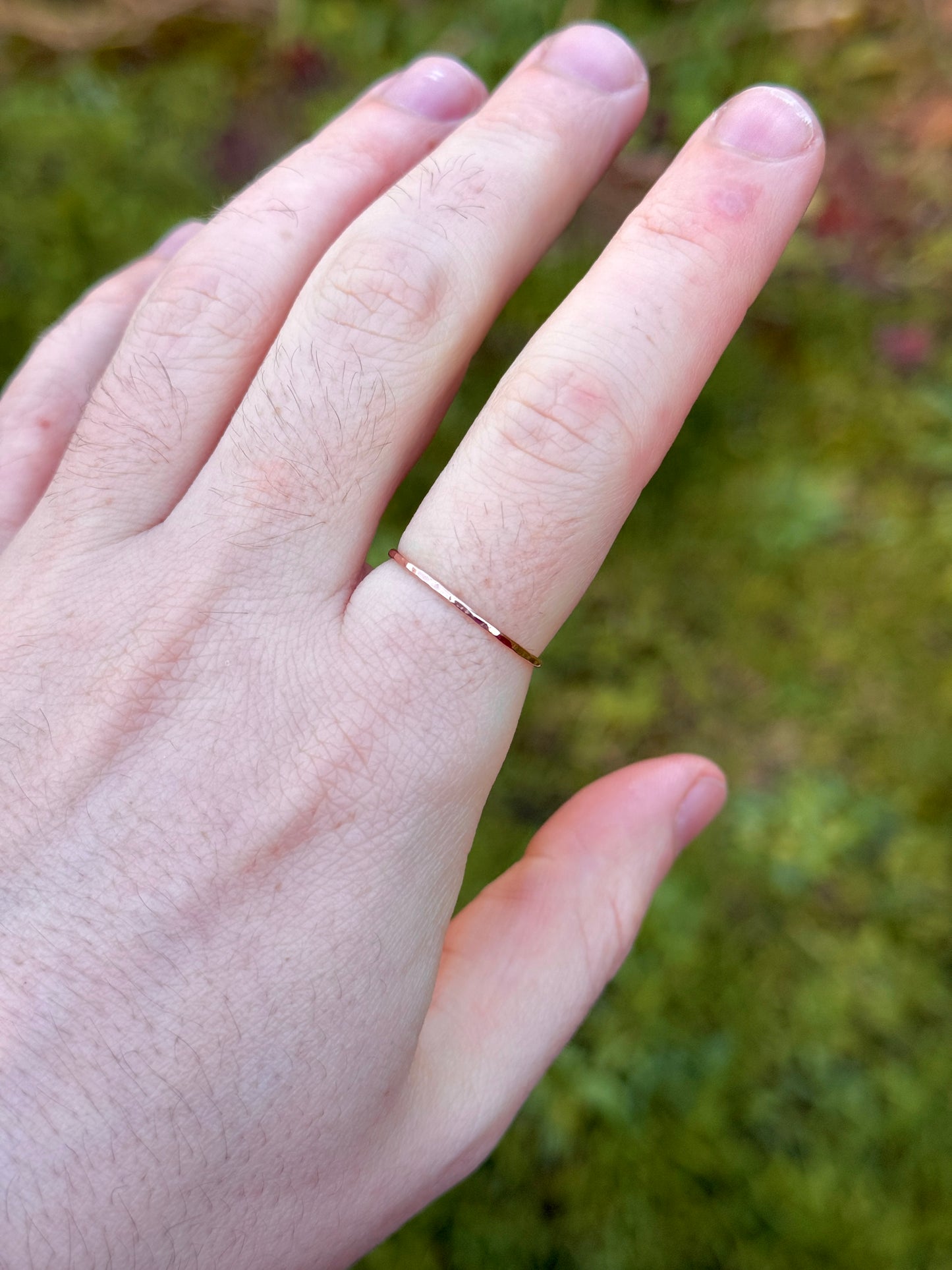 Rose Gold Hammered Textured Ring - 1mm Band - 9ct Rose Gold