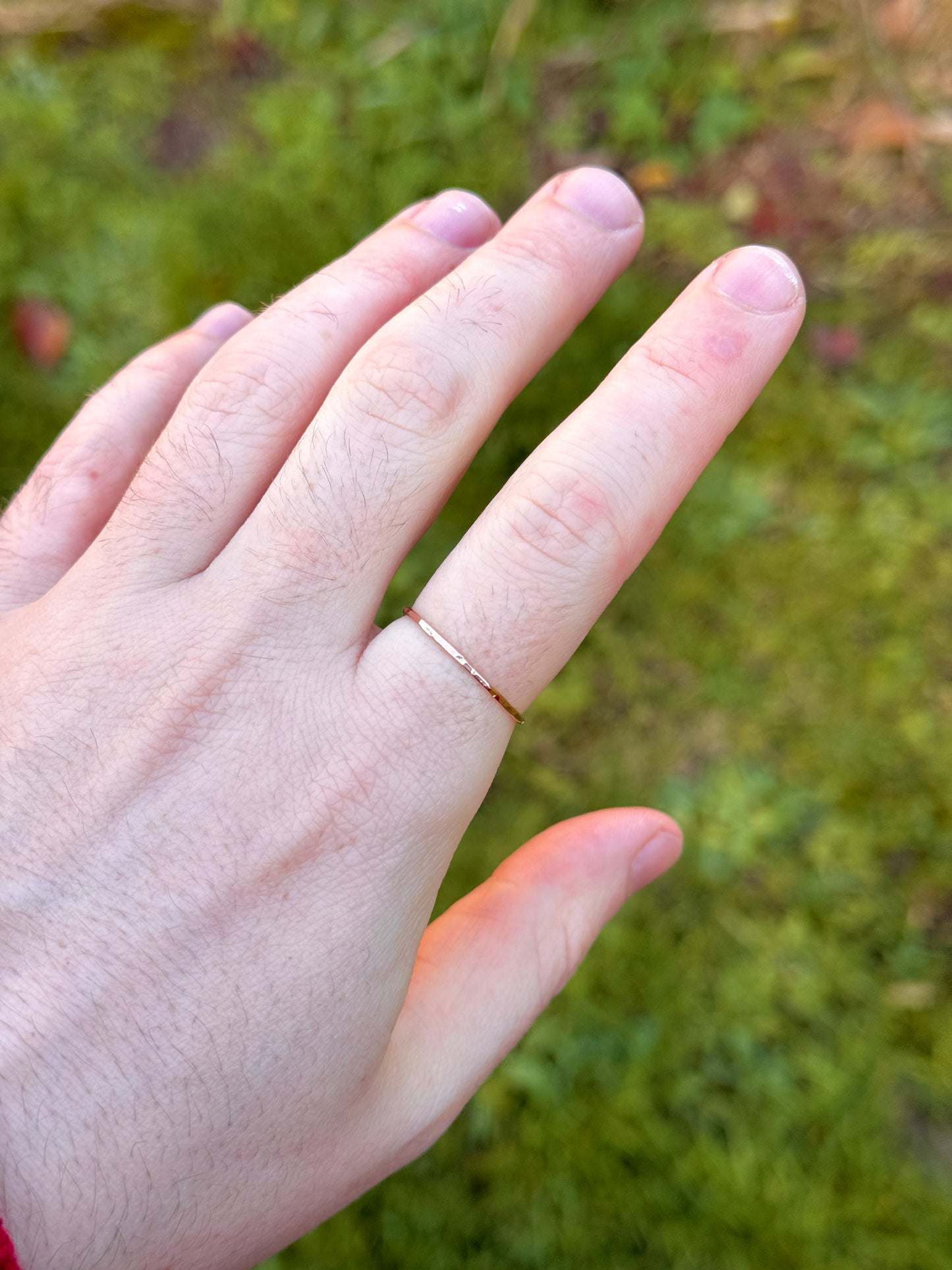 Rose Gold Hammered Textured Ring - 1mm Band - 9ct Rose Gold