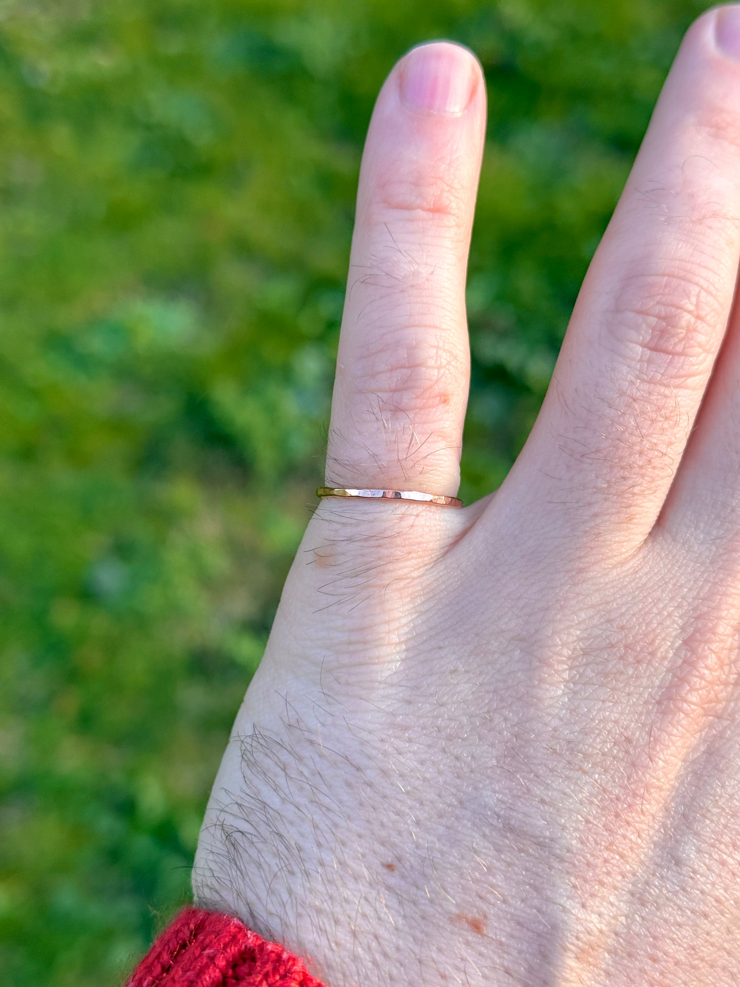 Rose Gold Ring Hammered Texture- 1.2mm Band - 9ct Rose Gold