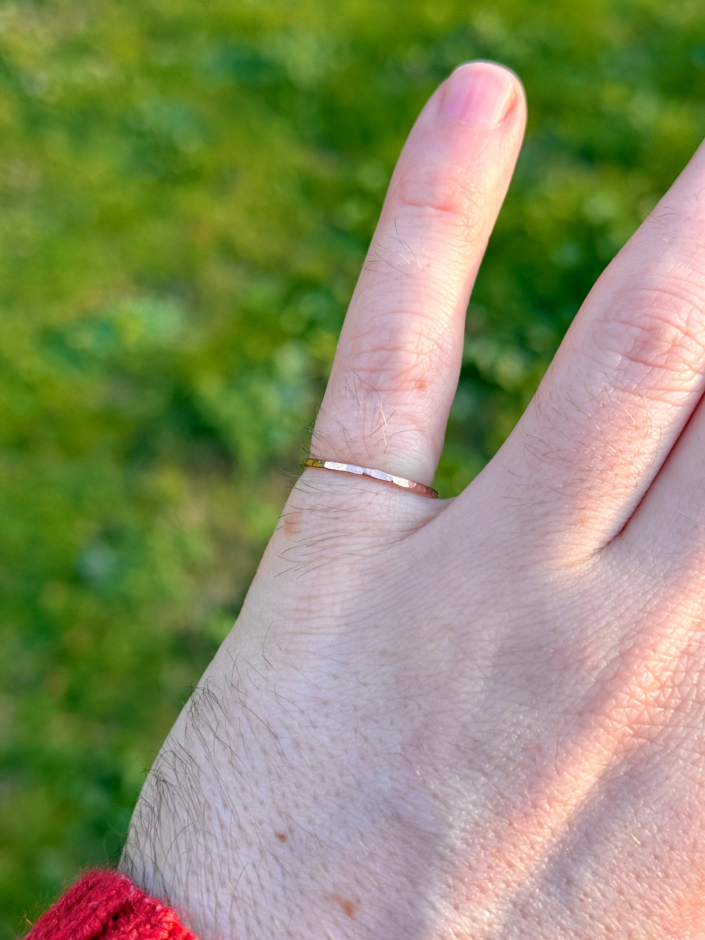 Rose Gold Ring Hammered Texture- 1.2mm Band - 9ct Rose Gold