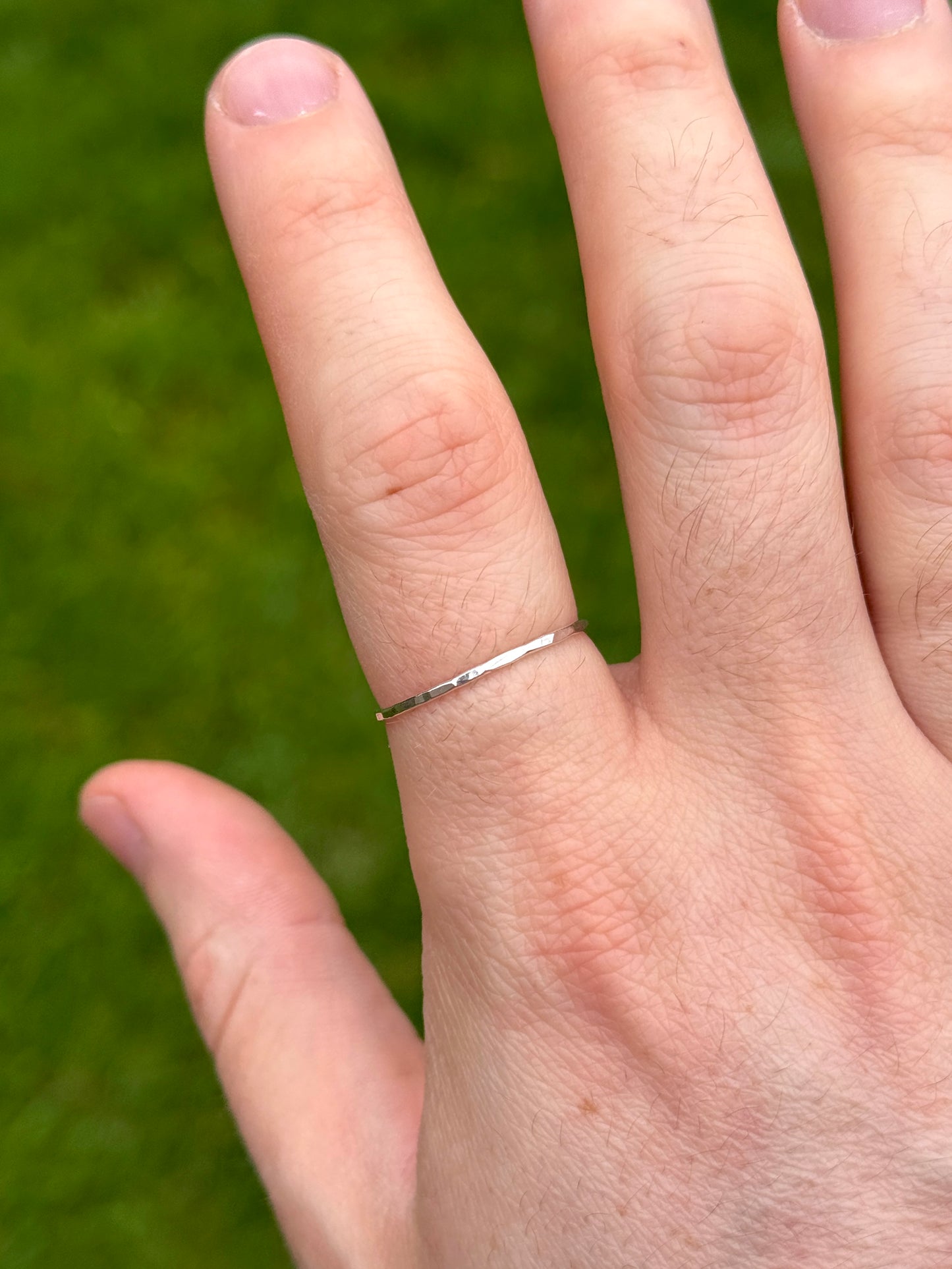 Silver Ring - 1mm Hammered Texture - Sterling Silver