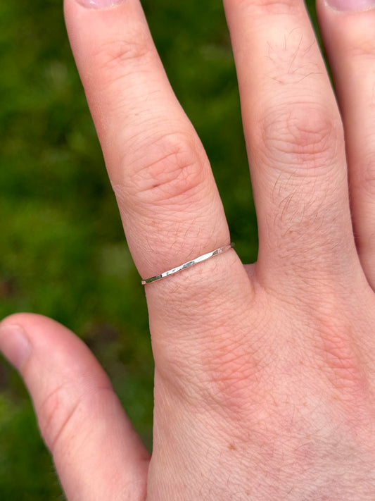 Silver Ring - 1mm Hammered Texture - Sterling Silver